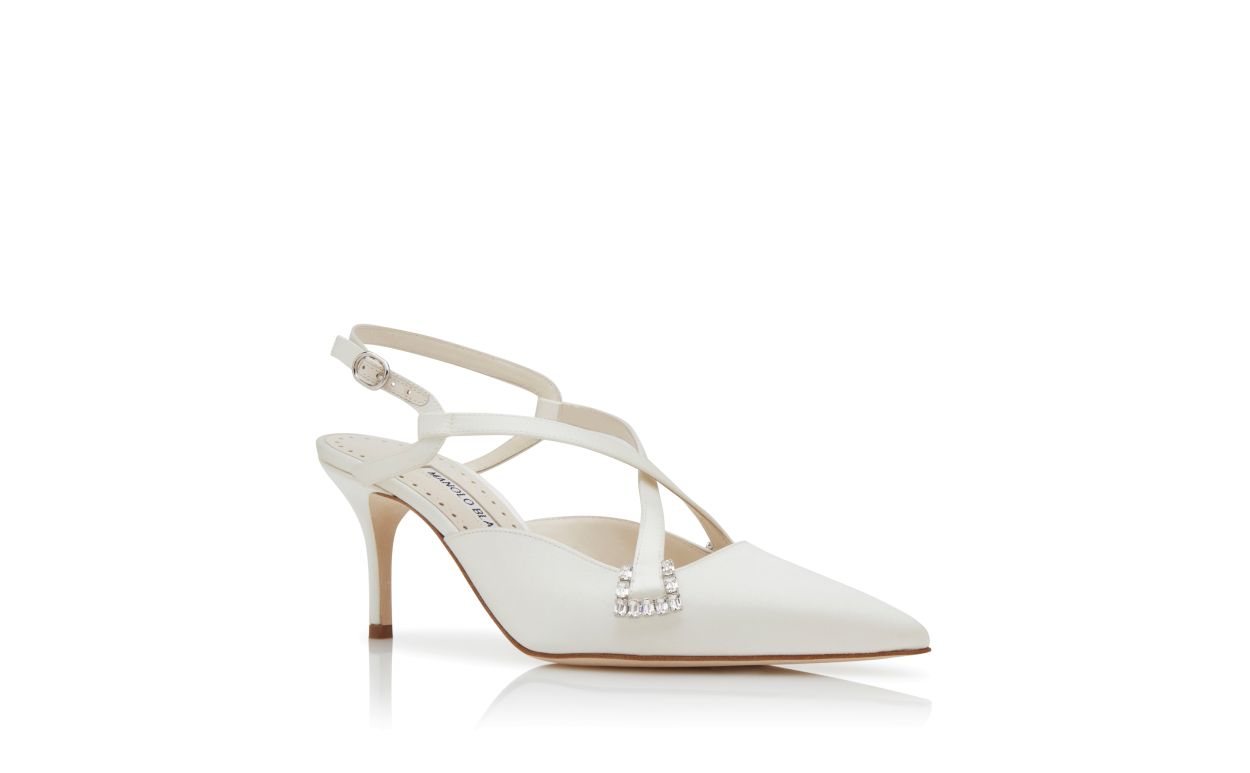 Designer Light Cream Satin Slingback Pumps - Image Upsell