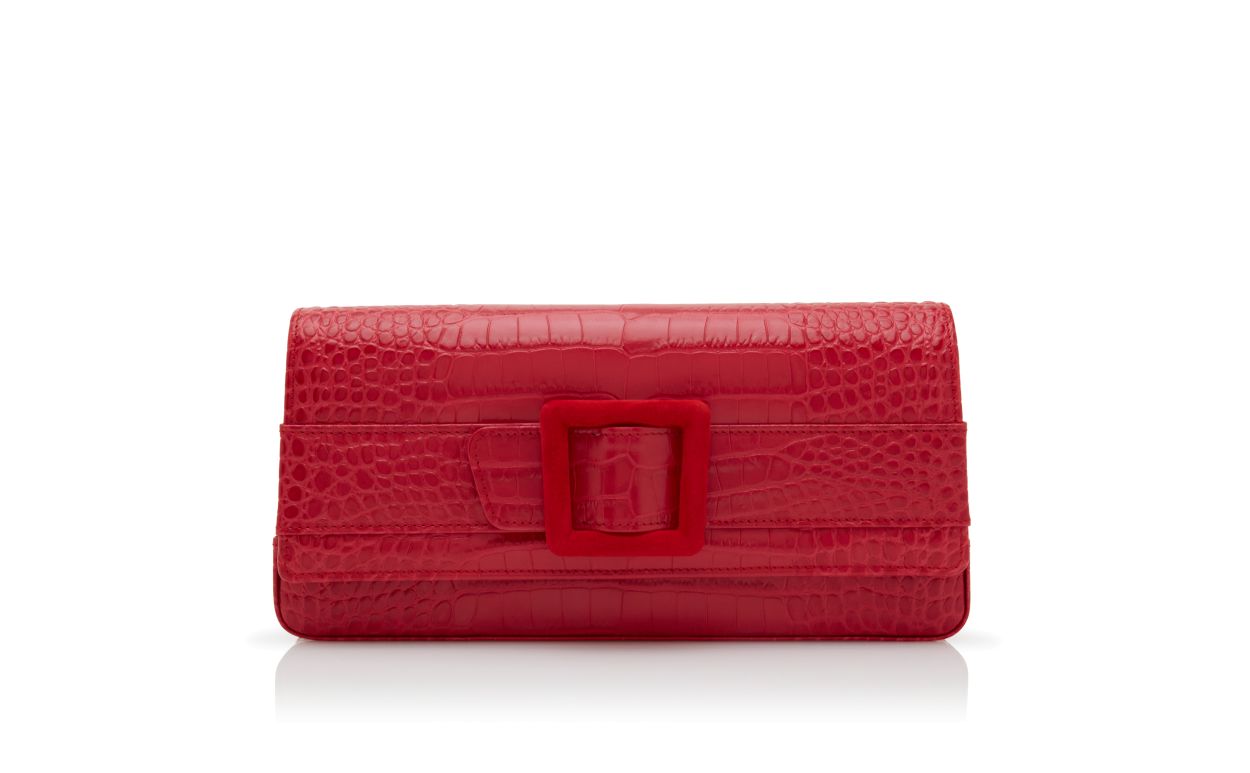 Designer Red Calf Leather Buckle Clutch - Image Side View