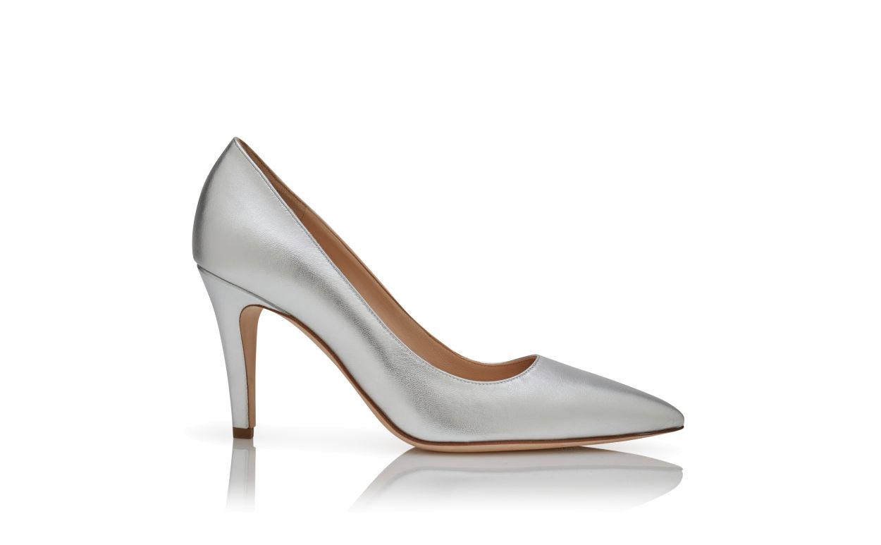 Designer Silver Nappa Leather Pumps - Image Side View