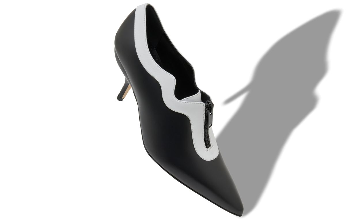 Designer Black and White Calf Leather Zip Detail Pumps - Image small_image