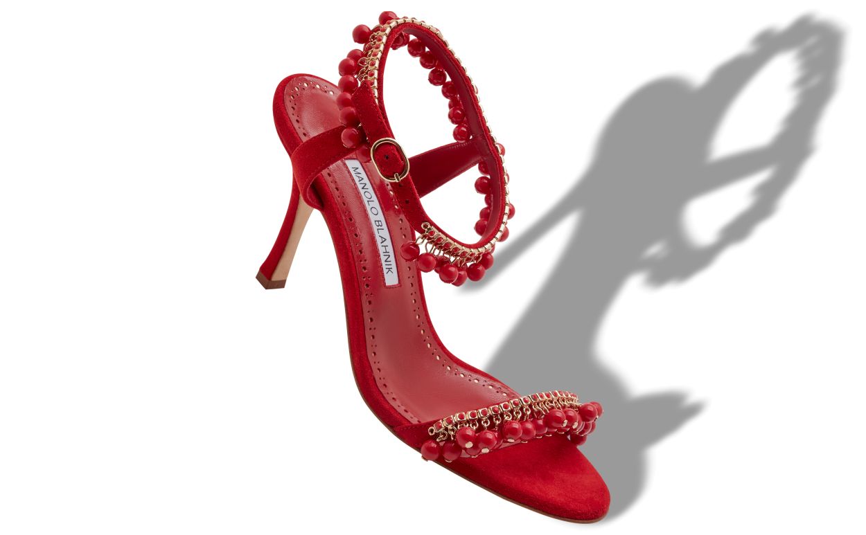 Designer Red Suede Jewel Embellished Sandals  - Image small_image