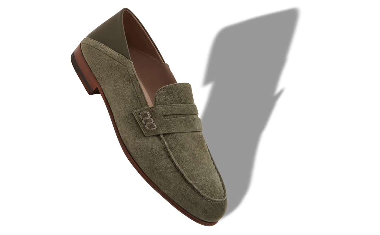 Designer Khaki Suede Penny Loafers  - Image small_image