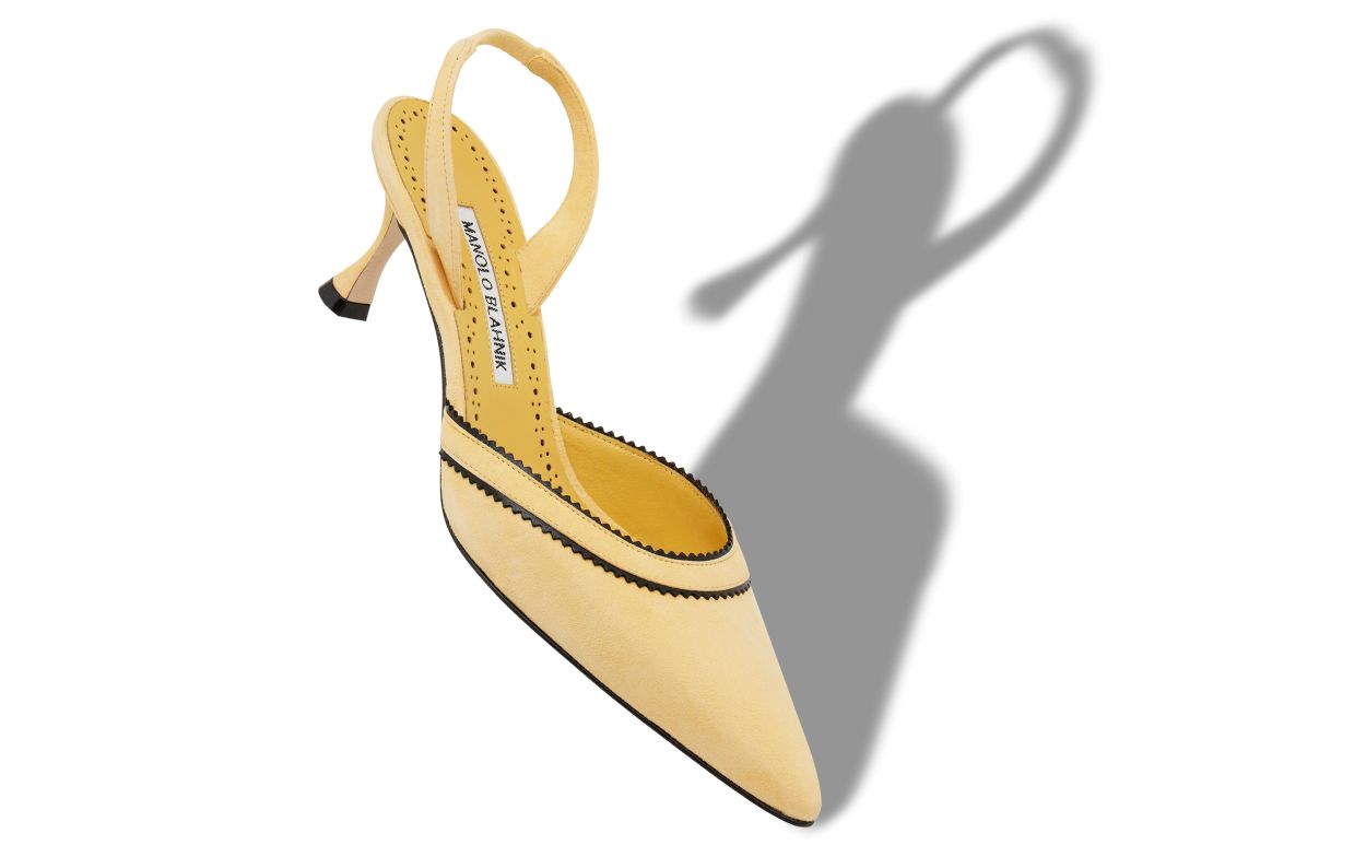 Designer Yellow Suede Pinking Detail Slingback Pumps - Image small_image