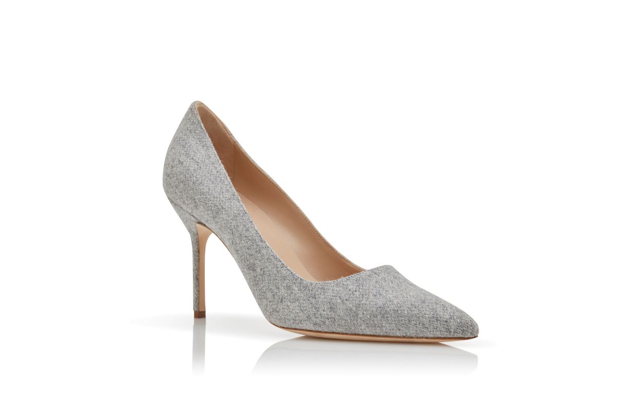 Designer Grey Wool Pointed Toe Pumps - Image Upsell