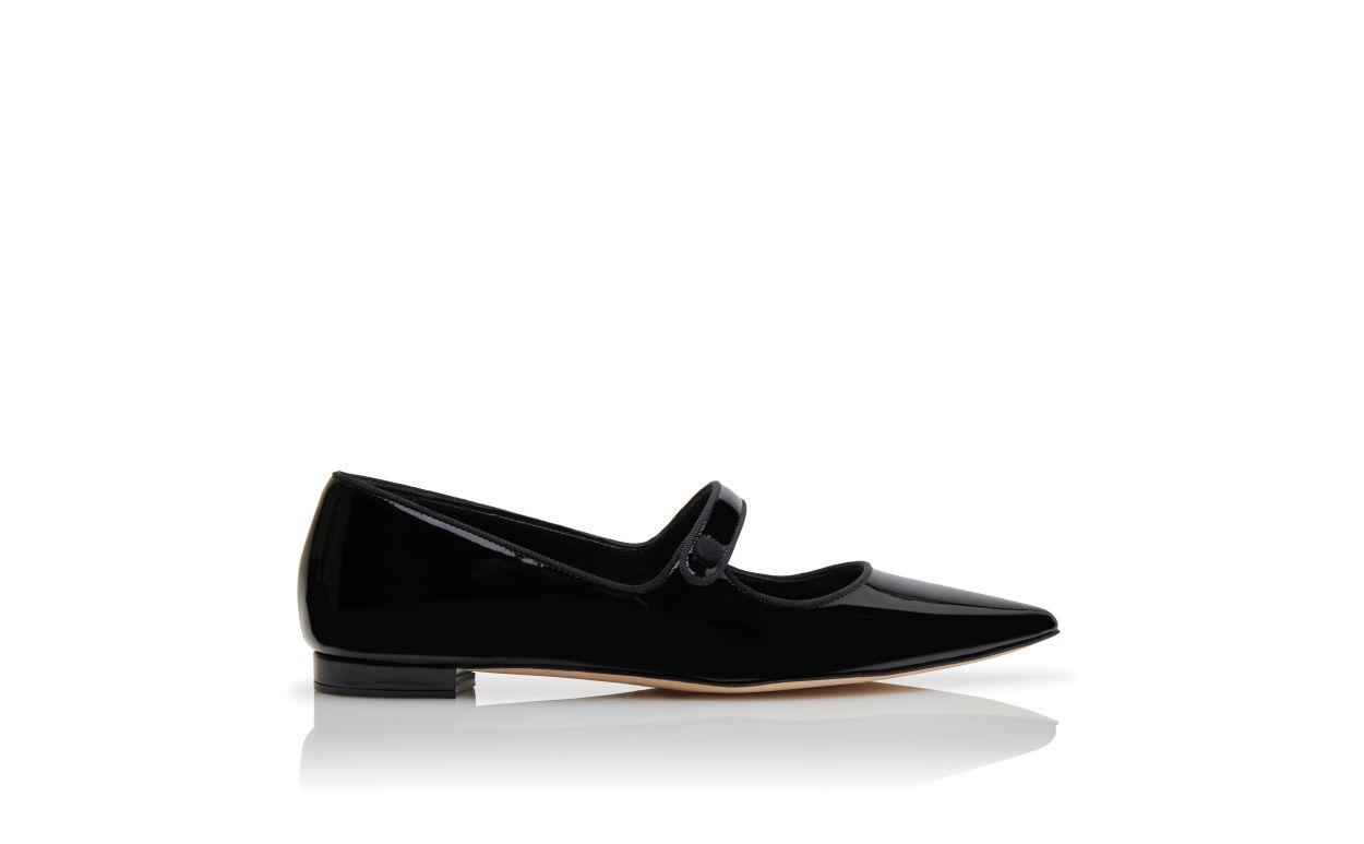 Designer Black Patent Leather Mary Jane Flat Pumps - Image Side View