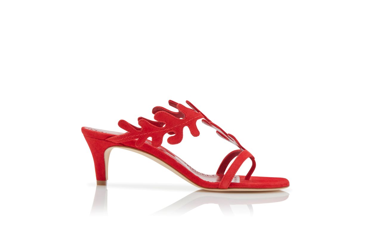 Designer Red Suede Serrated Mules  - Image Side View