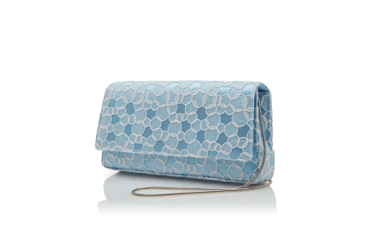 Designer Blue Satin Lace Embroidered Clutch - Image 