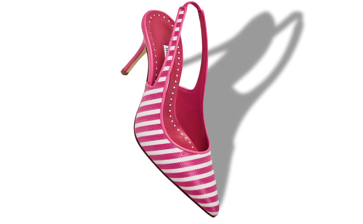 Designer Pink and White Cotton Striped Slingback Pumps - Image small_image