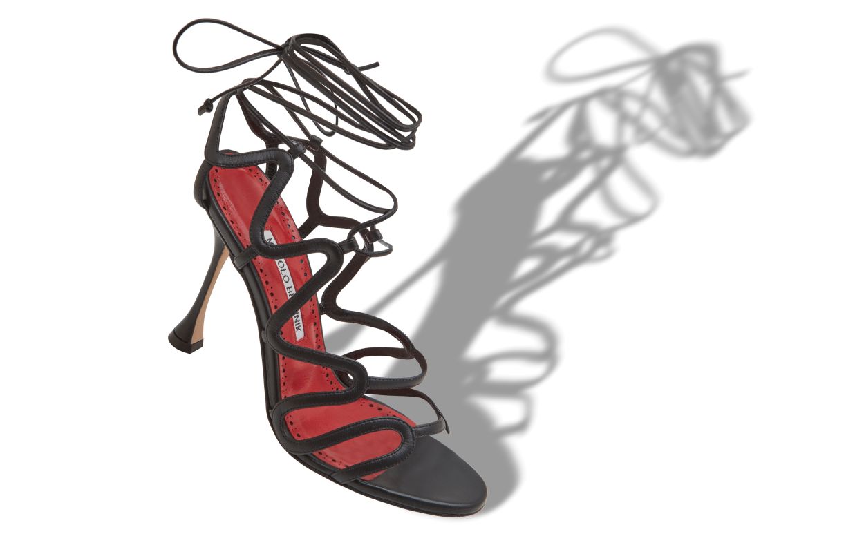 Designer Black Nappa Leather Strappy Sandals  - Image small_image