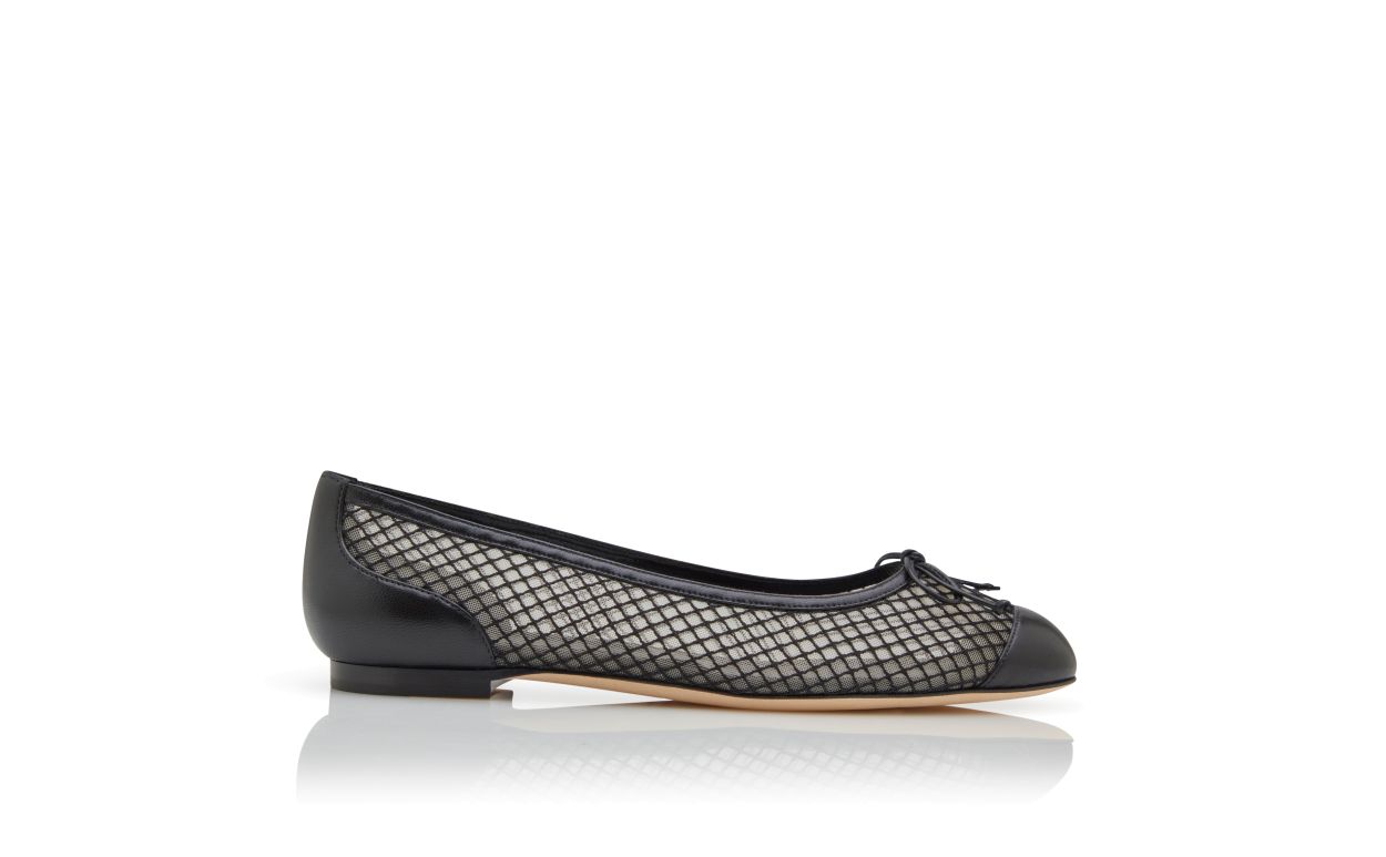 Designer Black Nappa Leather Ballerina Flats - Image Side View