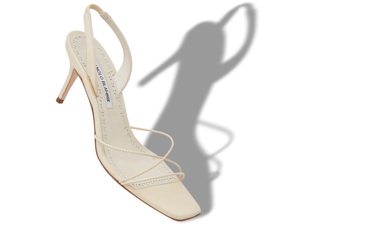 Designer Cream Nappa Leather Slingback Sandals - Image small_image
