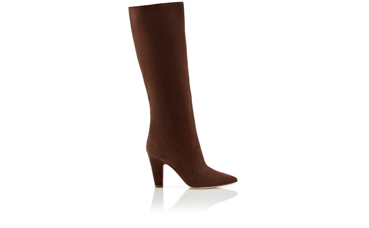 Designer Brown Suede Knee High Boots - Image Side View