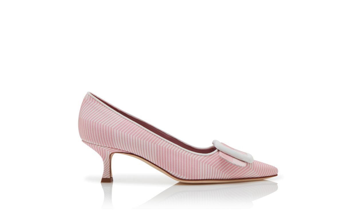 Designer Pink and White Grosgrain Buckle Detail Pumps  - Image Side View