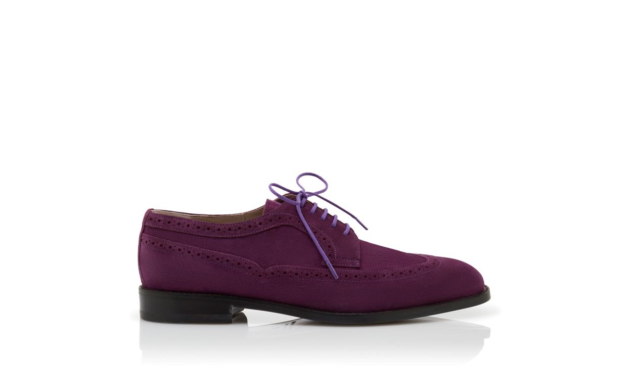 Designer Dark Purple Suede Lace-Up Oxfords - Image Side View