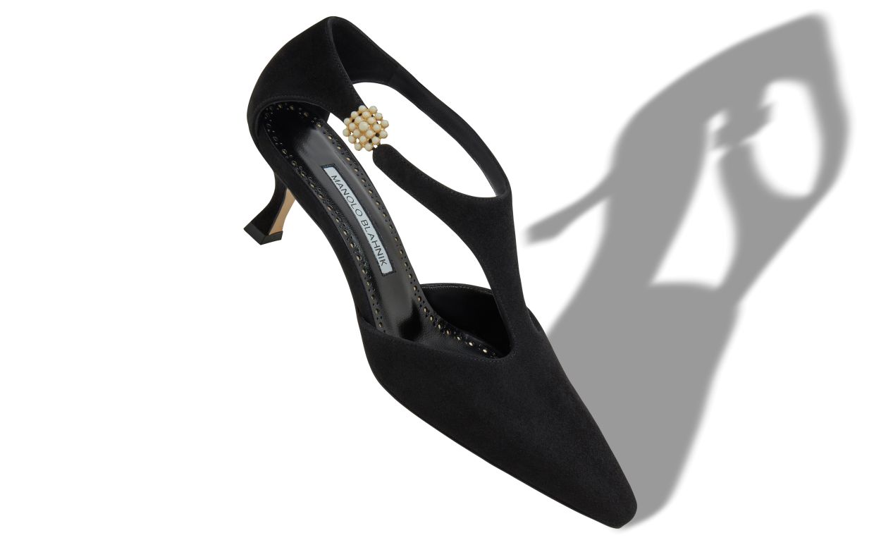 Designer Black Suede Pearl Detail Pumps - Image small_image