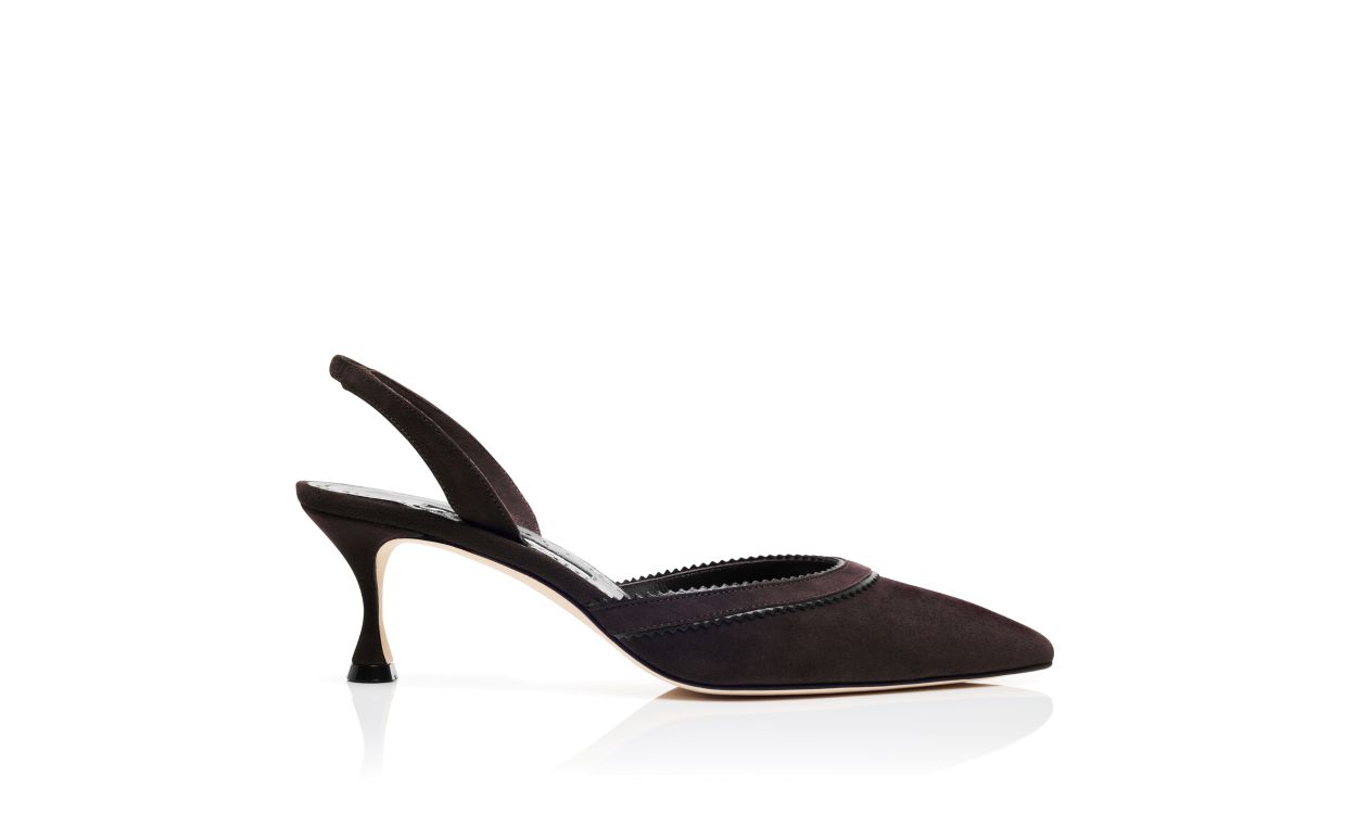 Designer Brown Suede Pinking Detail Slingback Pumps - Image Side View