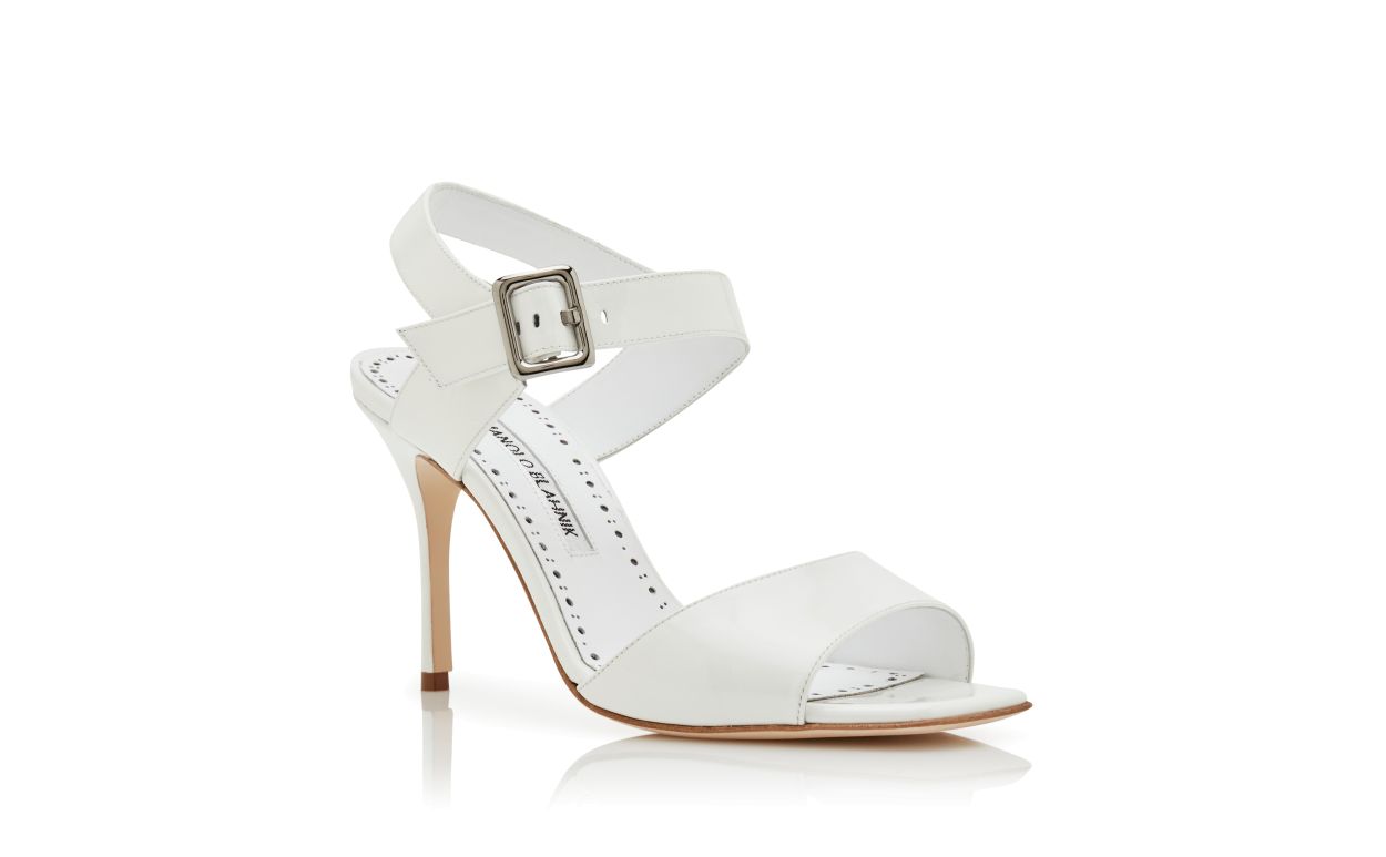 Designer White Patent Leather Slingback Sandals  - Image Upsell