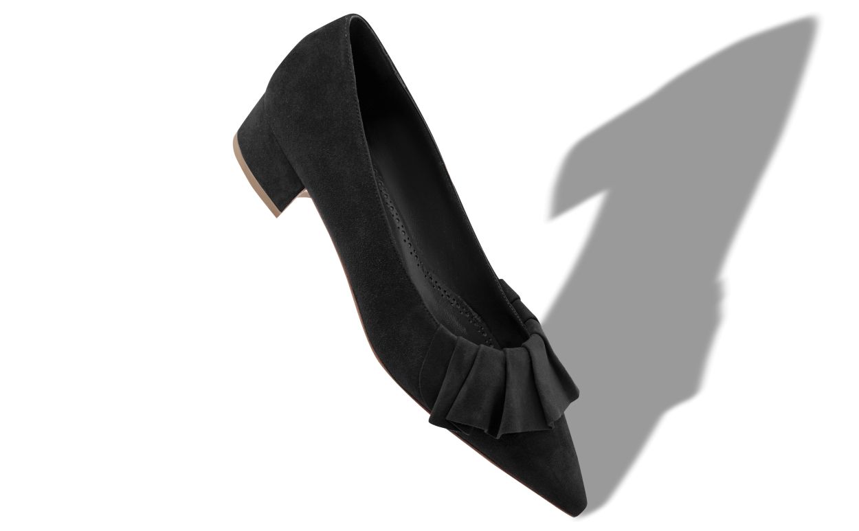 Designer Black Suede Ruffled Pumps - Image small_image