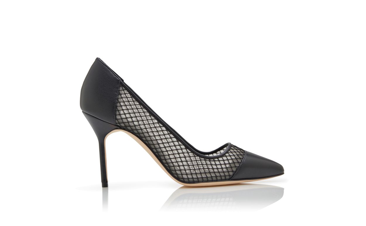 Designer Black Nappa Leather Pointed Toe Pumps - Image Side View