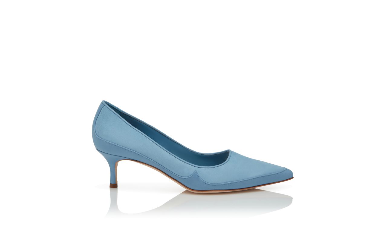 Designer Blue Nappa Leather and Suede Pumps - Image Side View