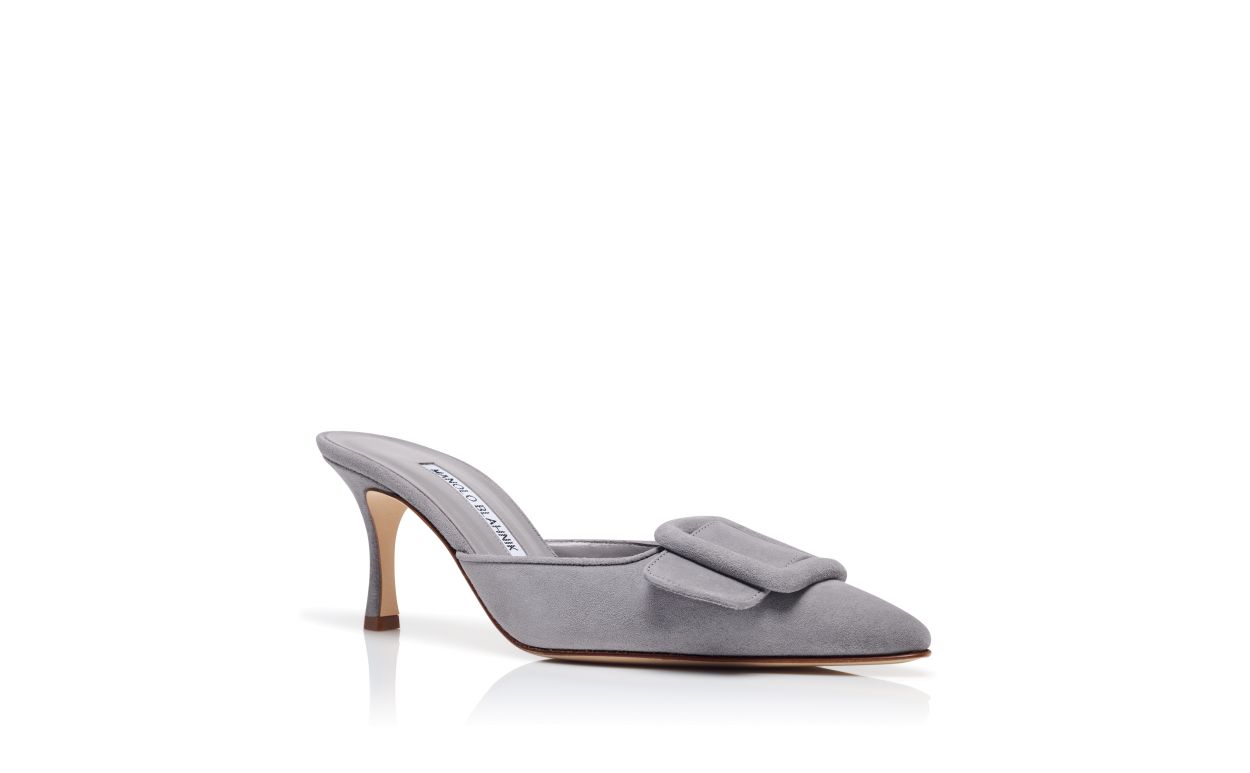 Designer Grey Suede Buckle Detail Mules - Image Upsell