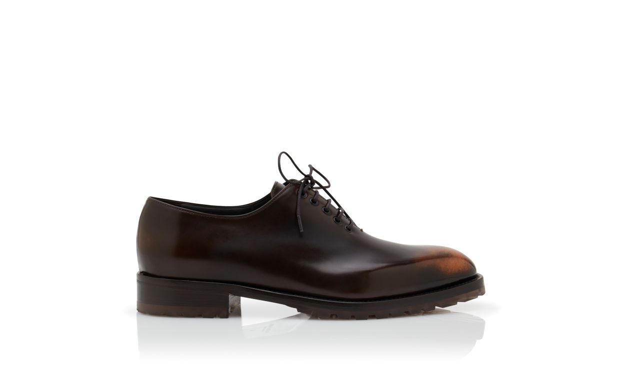 Designer Brown Calf Leather Lace-Up Shoes - Image Side View