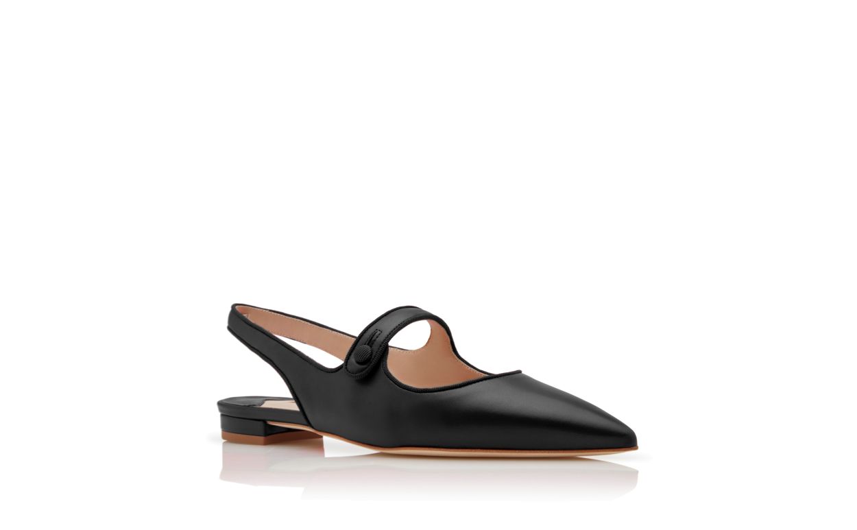 Designer Black Nappa Leather Slingback Flat Pumps - Image Upsell