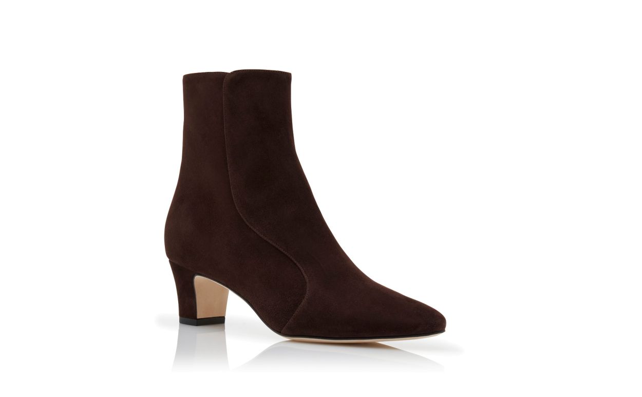 Designer Brown Suede Round Toe Ankle Boots - Image 