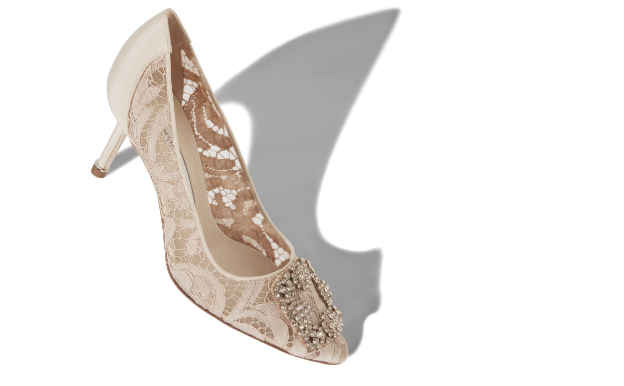 Designer Beige Lace Jewel Buckle Pumps - Image small_image