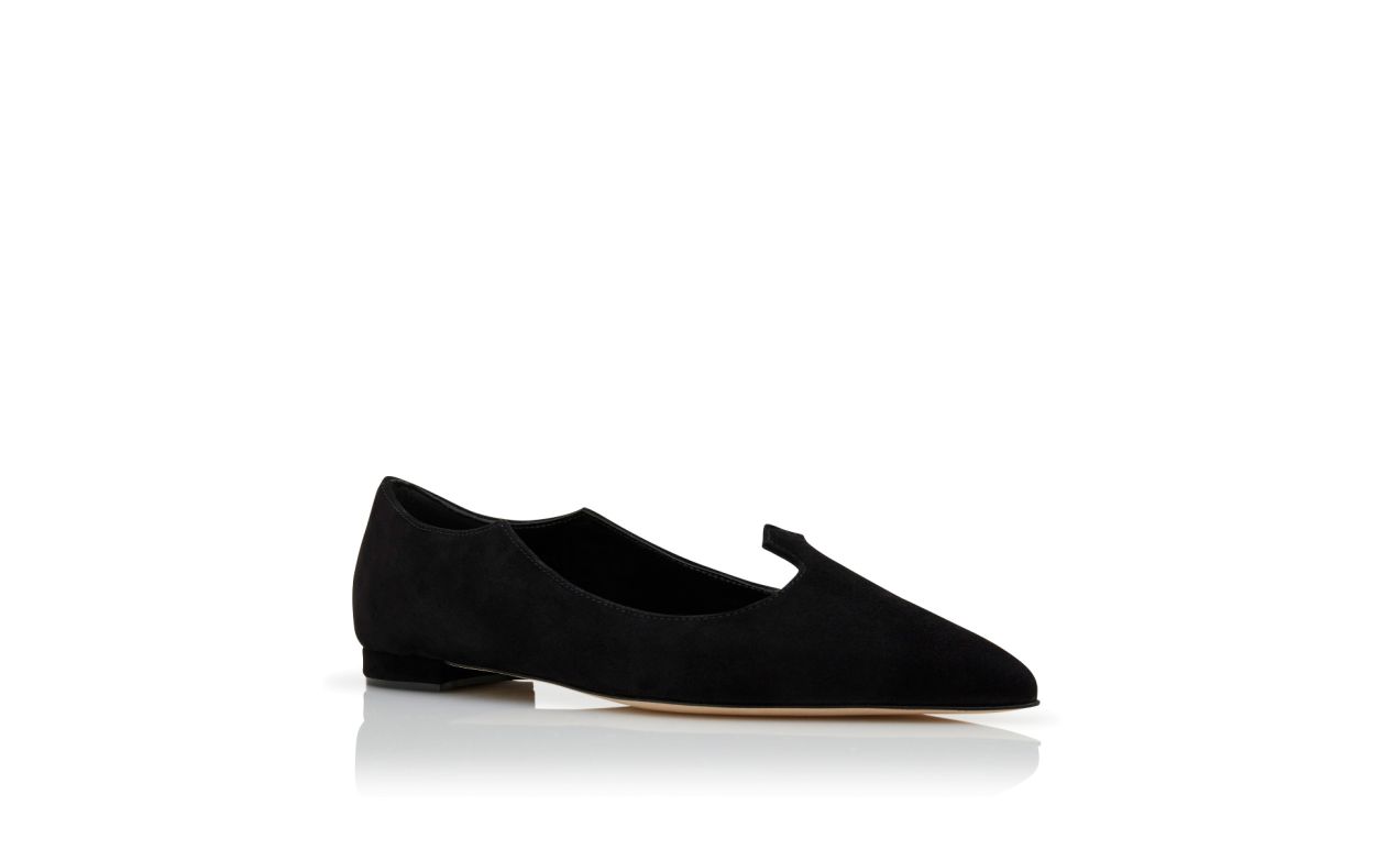 Designer Black Suede Scalloped Flat Pumps - Image 