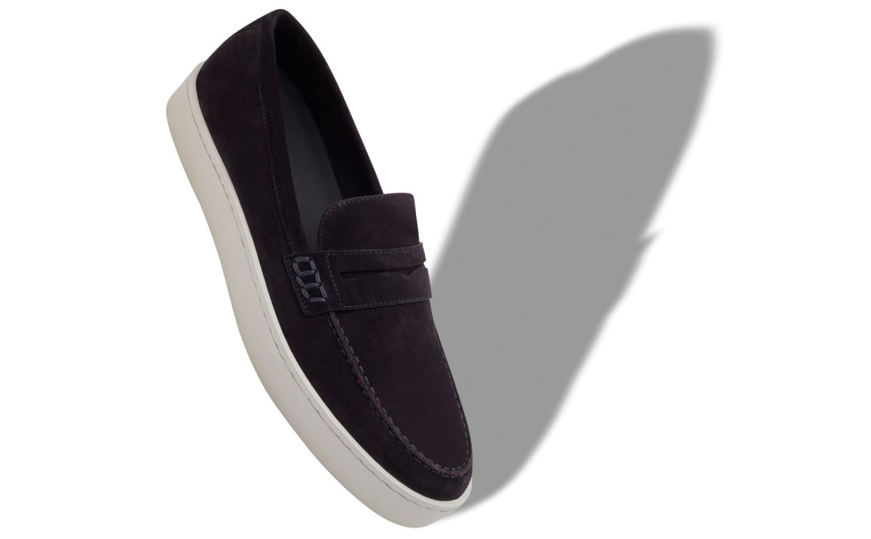 Designer Navy Blue Suede Slip-On Loafers - Image 