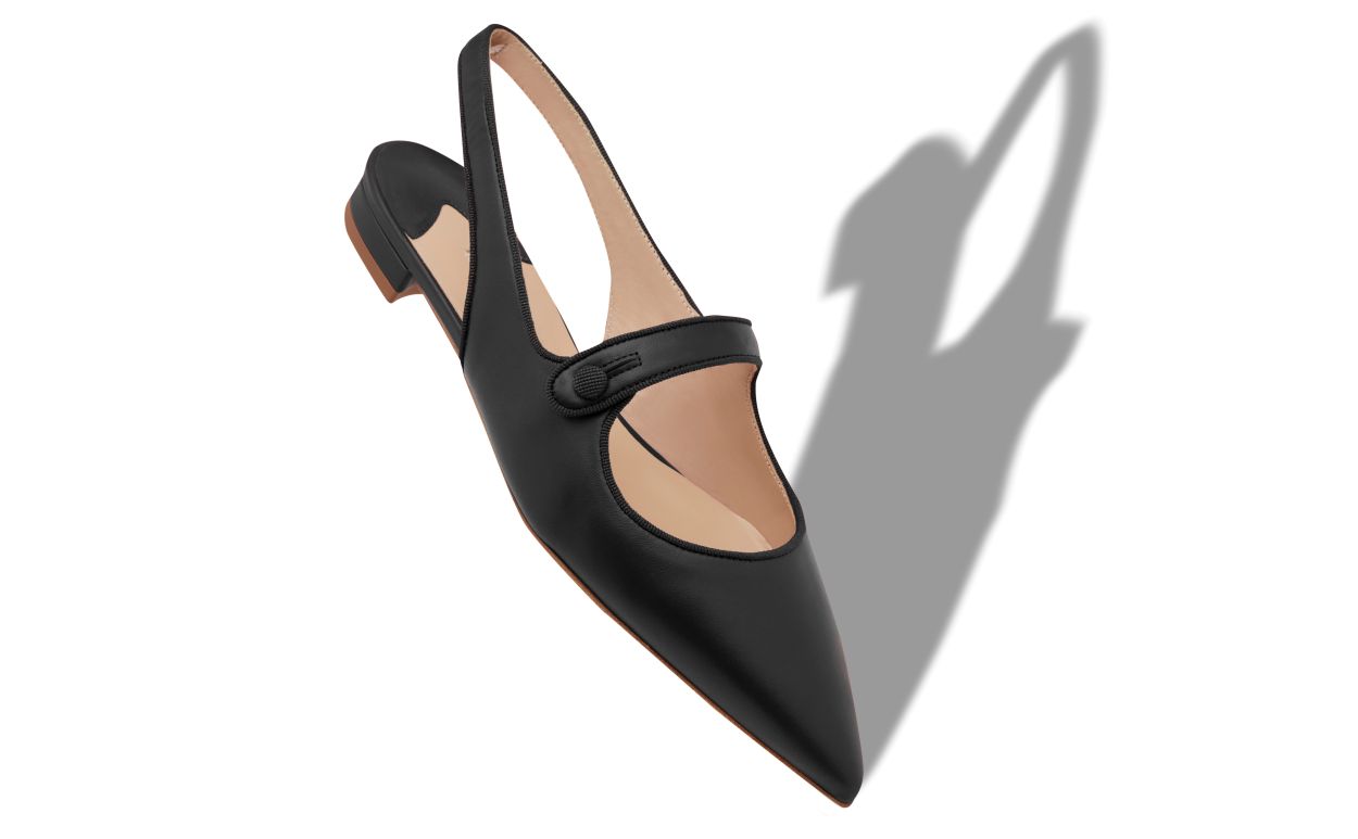 Designer Black Nappa Leather Slingback Flat Pumps - Image small_image