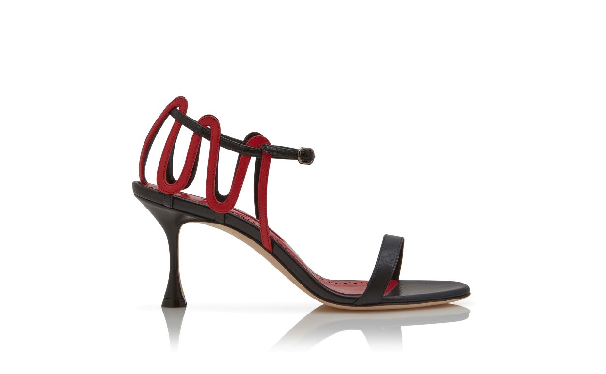 Designer Black and Red Nappa Leather Strappy Sandals  - Image Side View