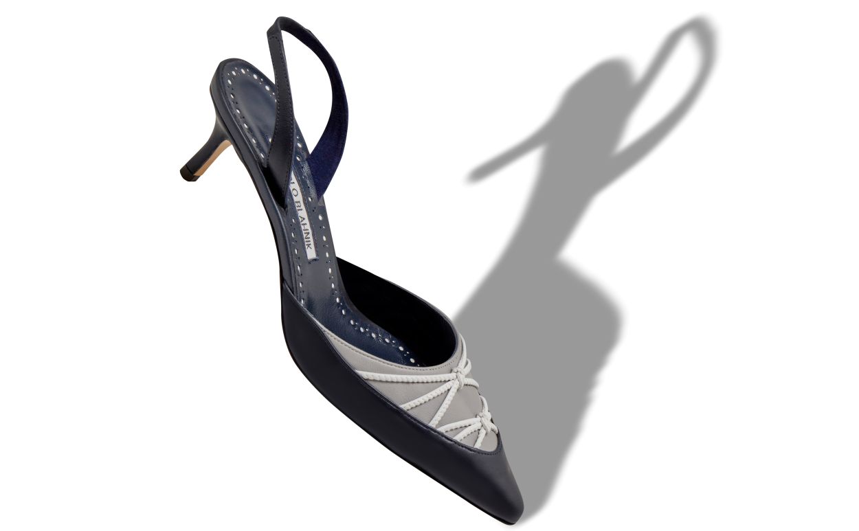 Designer Navy Blue Nappa Leather Slingback Pumps - Image small_image