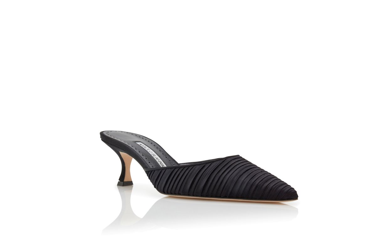 Designer Black Satin Pointed Toe Mules - Image Upsell