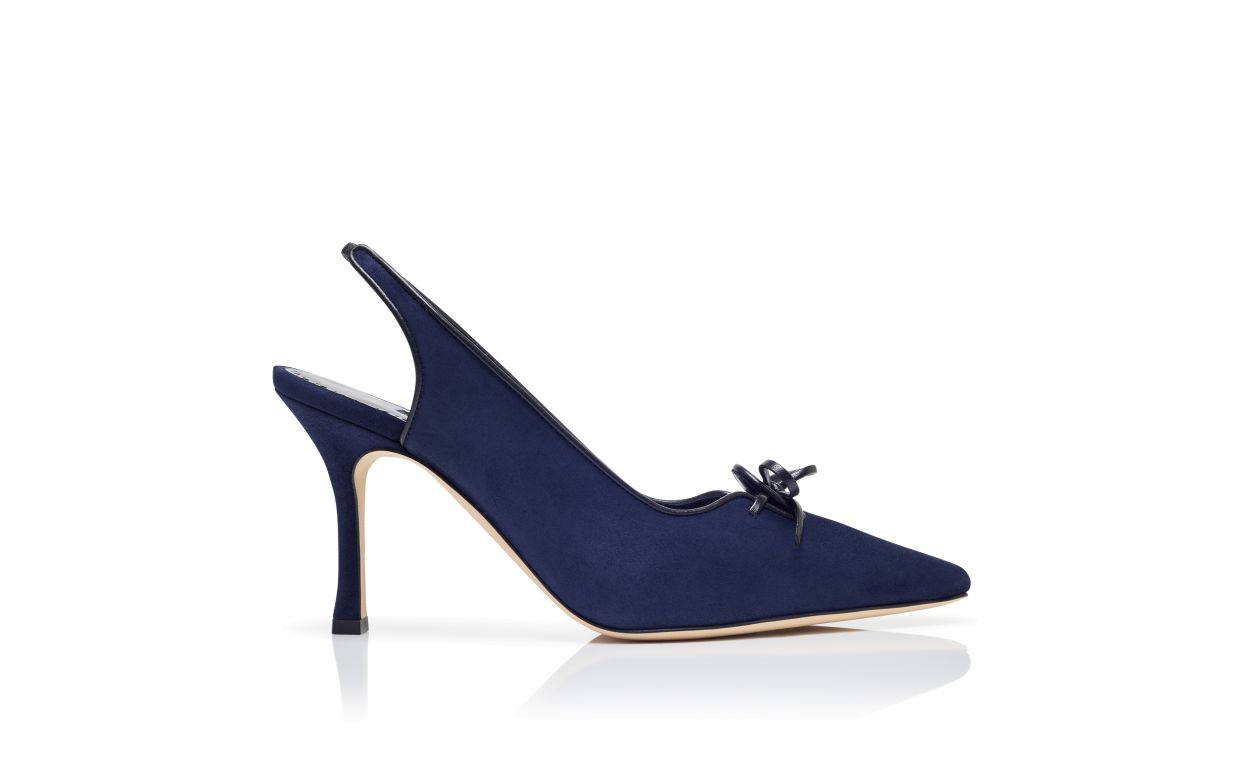 Designer Navy Blue Suede Slingback Pumps - Image Side View