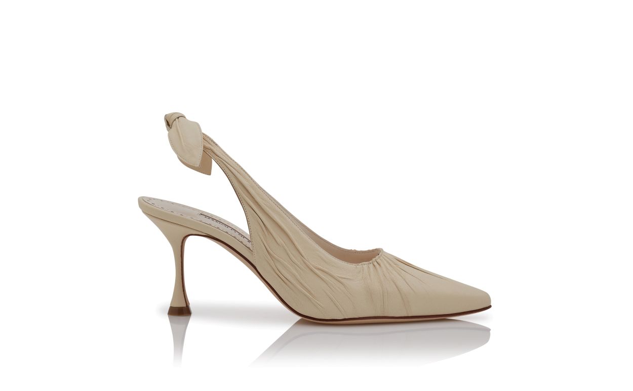 Designer Light Cream Nappa Leather Slingback Pumps - Image Side View