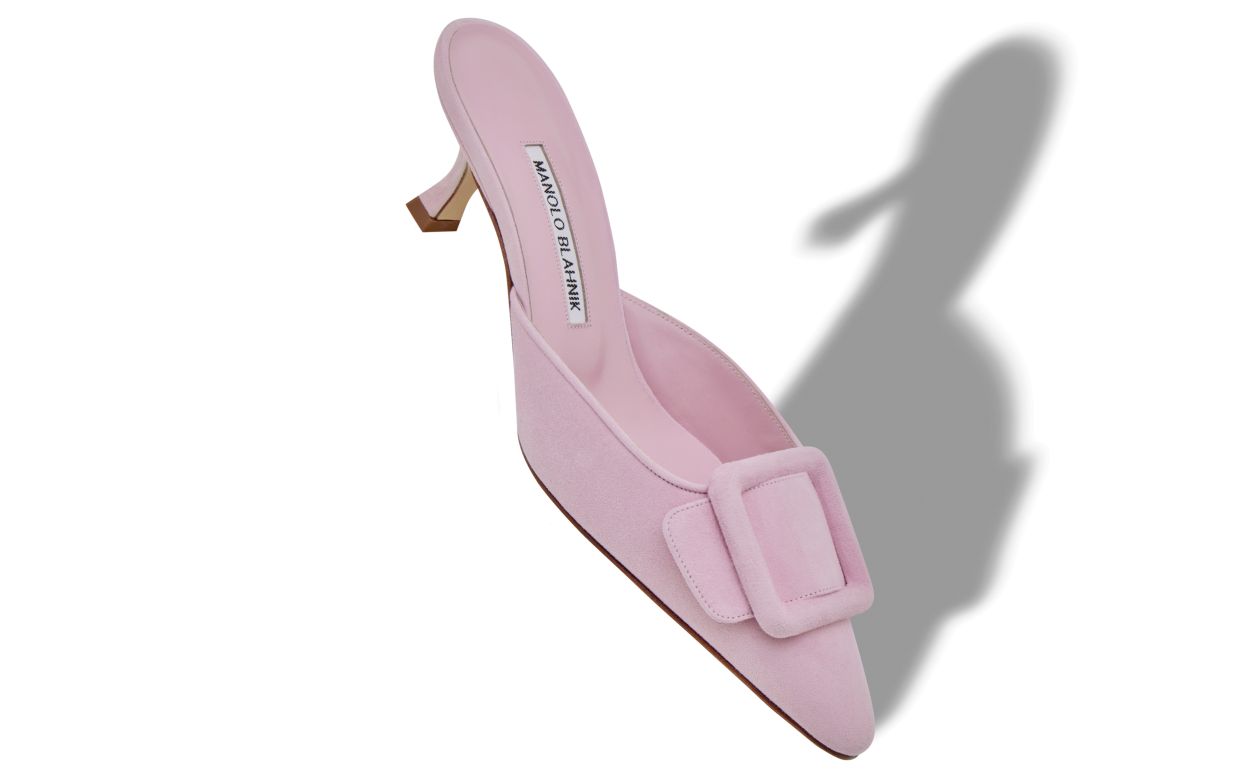 Designer Pink Suede Buckle Detail Mules - Image small_image