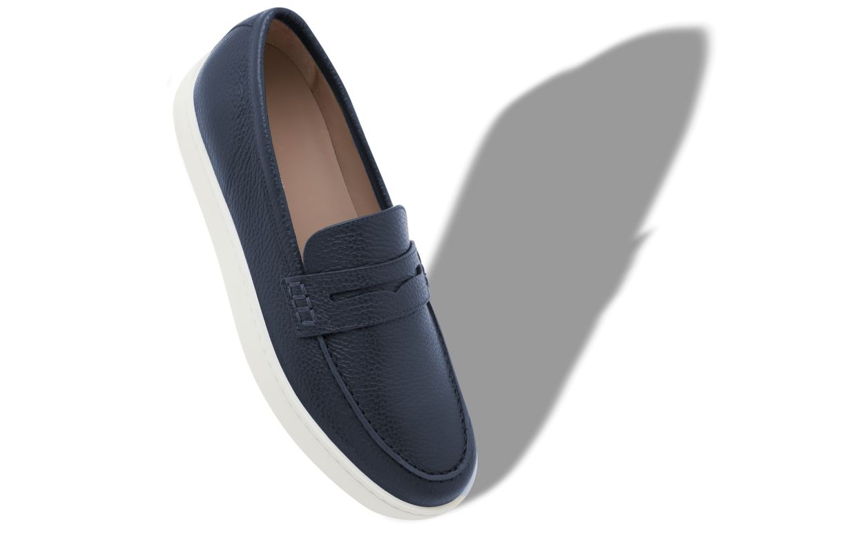 Designer Navy Blue Calf Leather Slip-On Loafers - Image small_image