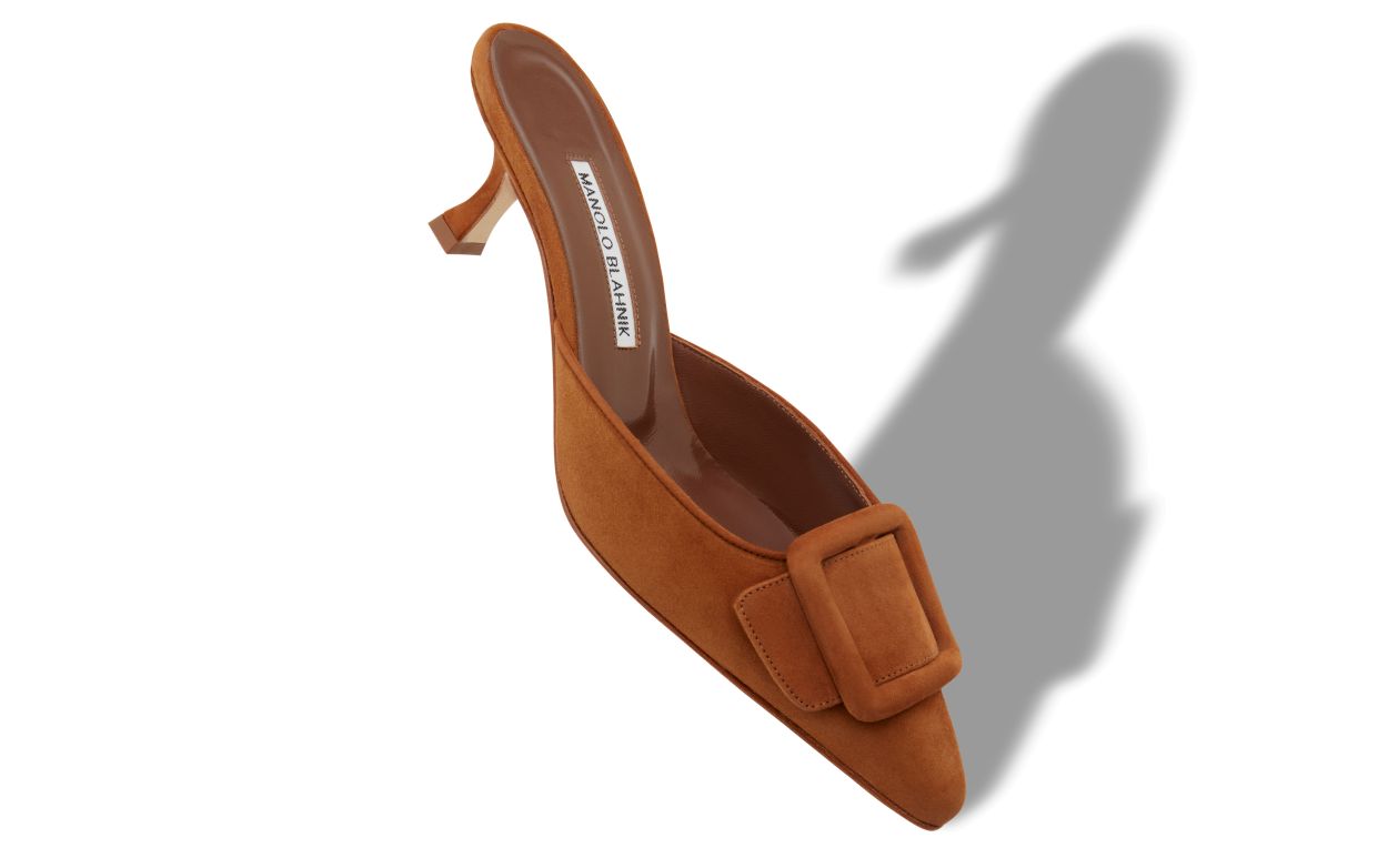 Designer Brown Suede Buckle Detail Mules - Image small_image