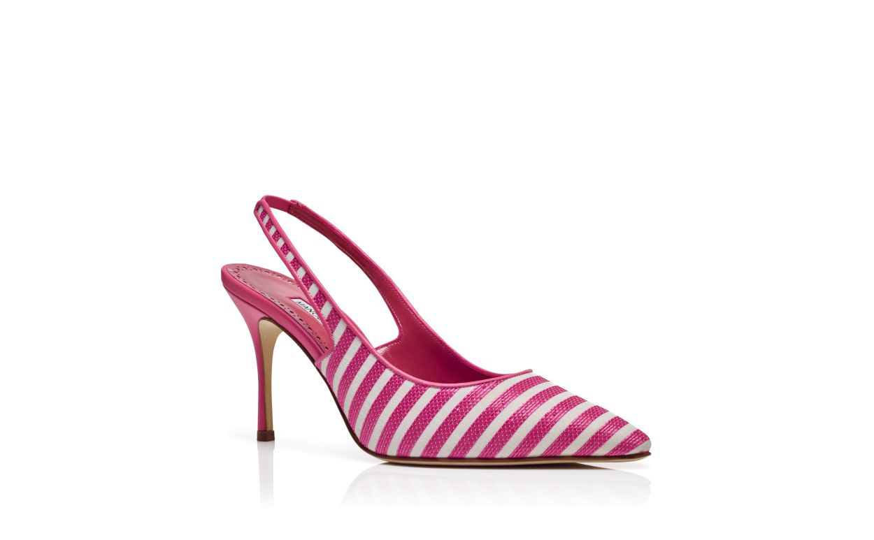 Designer Pink and White Cotton Striped Slingback Pumps - Image Upsell