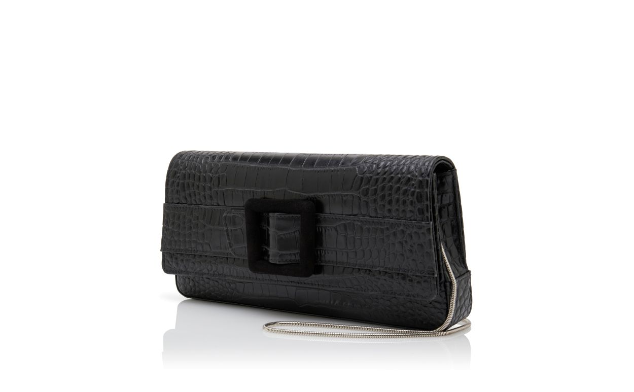 Designer Black Calf Leather Buckle Clutch - Image 