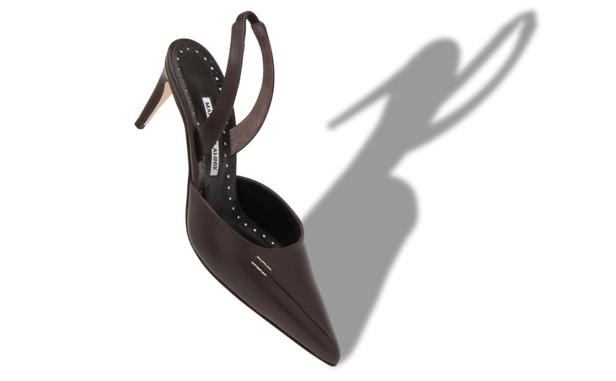 HOMERASLI | Dark Brown Calf Leather Slingback Pumps | Manolo Blahnik