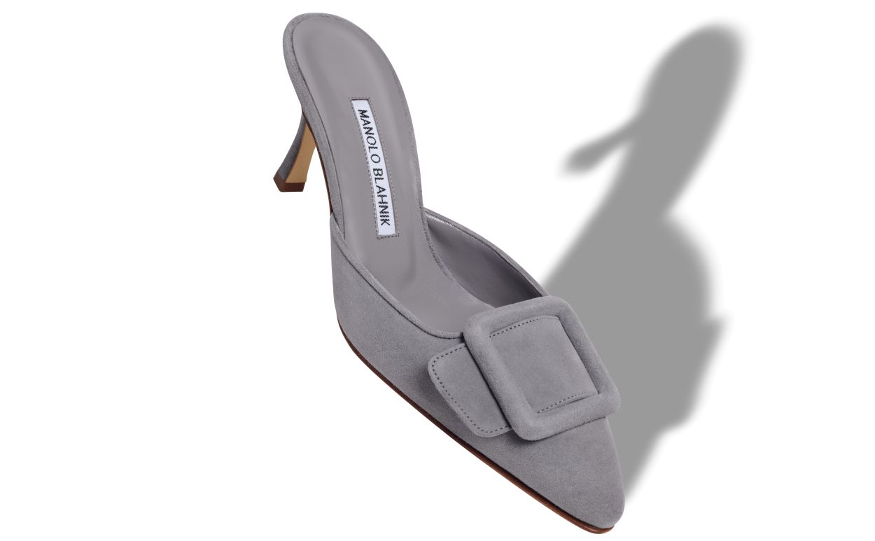 Designer Grey Suede Buckle Detail Mules - Image small_image