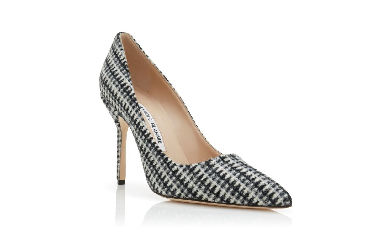 Designer Black Wool Tweed Pointed Toe Pumps - Image 