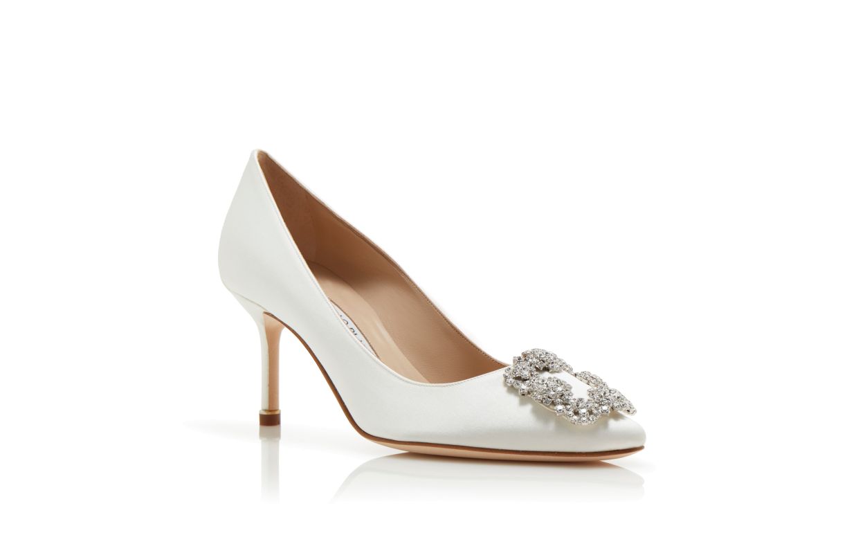 Designer White Satin Jewel Buckle Pumps - Image Upsell