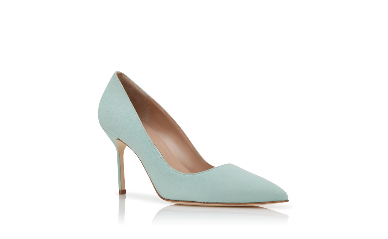 Designer Light Green Suede Pointed Toe Pumps  - Image Upsell