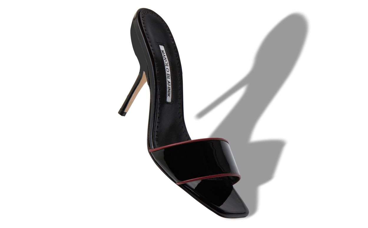 Designer Black Patent Leather Open Toe Mules  - Image small_image