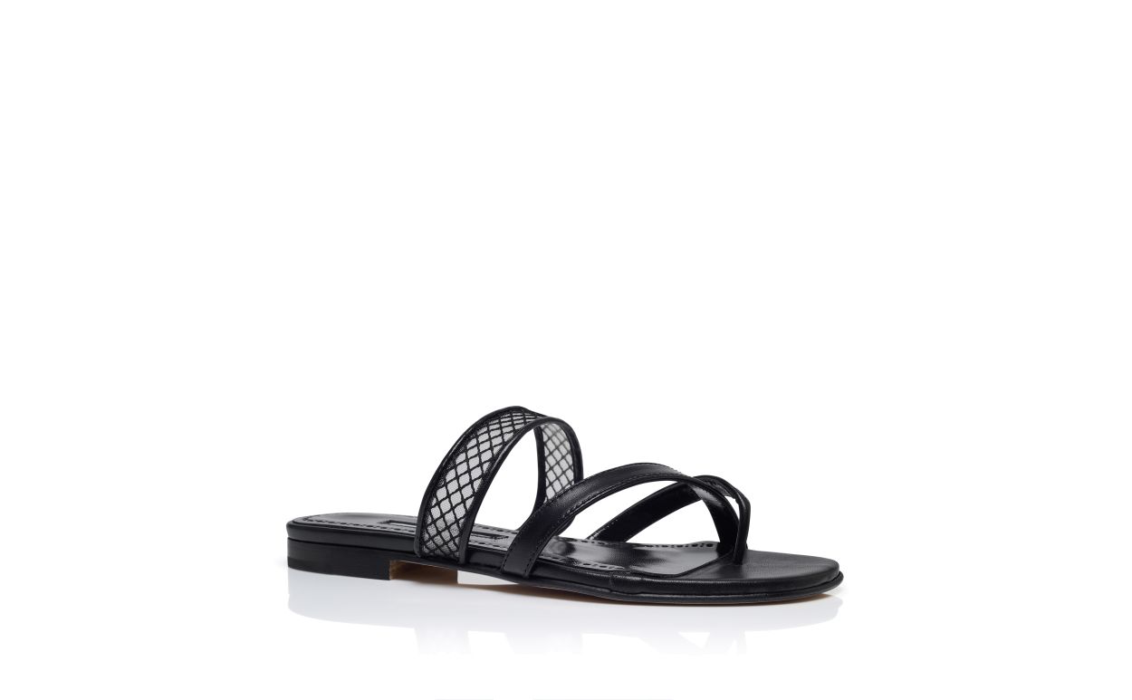 Designer Black Nappa Leather Flat Sandals - Image Upsell