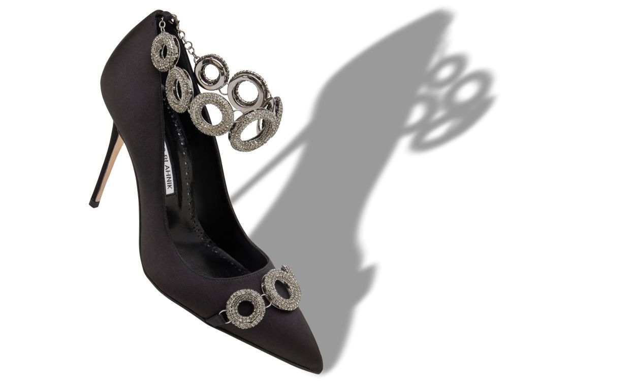 Designer Black Satin Embellished Pumps - Image small_image